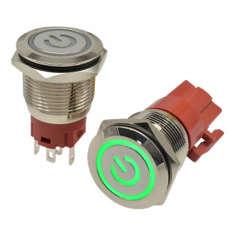 Tlačidlo kovové okrúhle, zelené podsvietenie