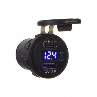 USB nabíjačka do panelu s voltmetrom, QC3.0 + USB-C PD,...
