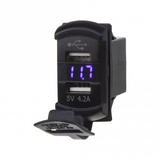 2× USB zásuvka ROCKER s integrovaným voltmetrom – modré...