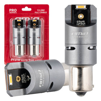 LED žiarovky PY21W AMiO 12/24 V, CANBUS, oranžové – 2 ks